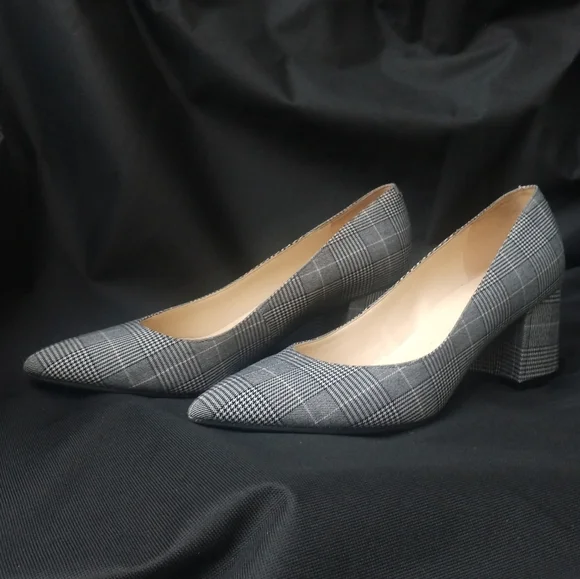 Nine West Shoes Nine West Grey Houndstooth Block Heel Poshmark